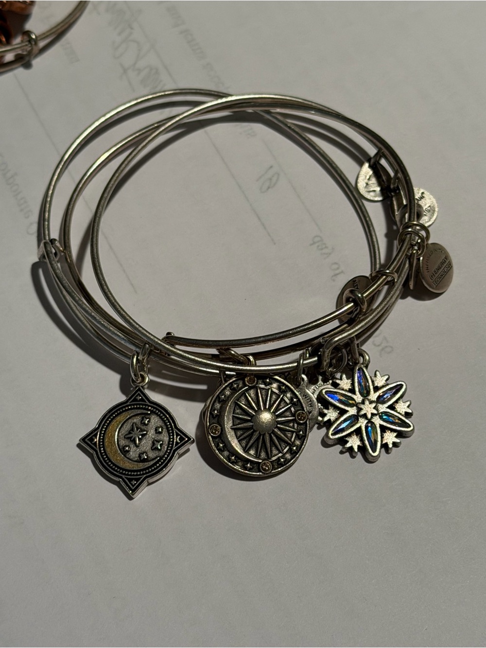 Silver three Charm Bangle Bracelet Set with Star & Compass Charms